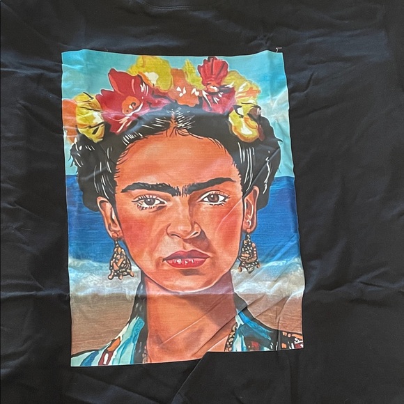 Frida kahlo Black Graphic Tee with Colorful Portrait by zero - Picture 4 of 8